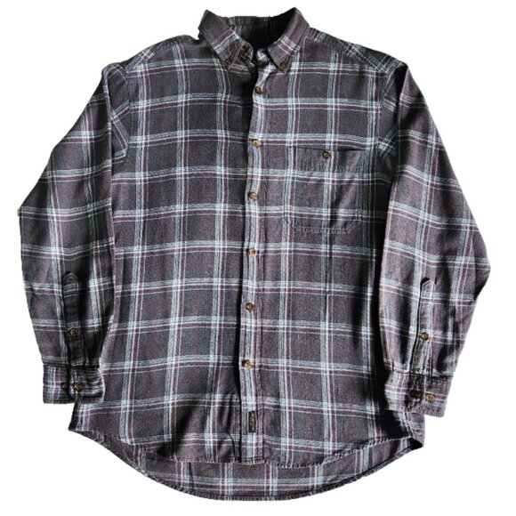 Woolrich Flannel Plaid Men's Med Grey Black & Red Long Sleeve Shirt Vintage - Picture 7 of 8